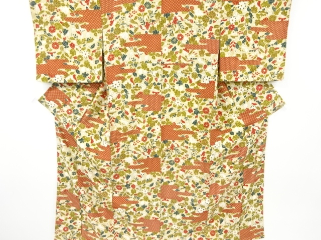 JAPANESE KIMONO / VINTAGE UNUSED KOMON KIMONO / KIKU & EGASUMI PATTERN